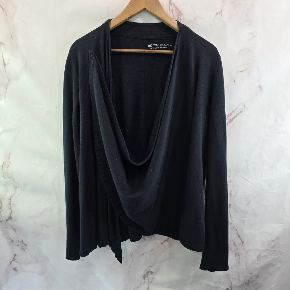 Beyond Yoga Cardigan Womens Large Black Wrap Nursing Shawl Cowl Pima Modal